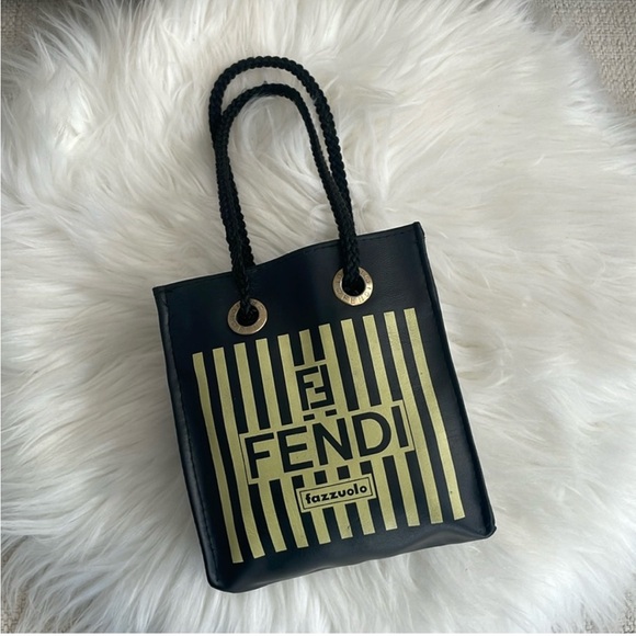 Fendi Vintage Fazzuola Black and Gold Striped Mini Tote/Pouch. EUC. VERY RARE - Picture 10 of 10